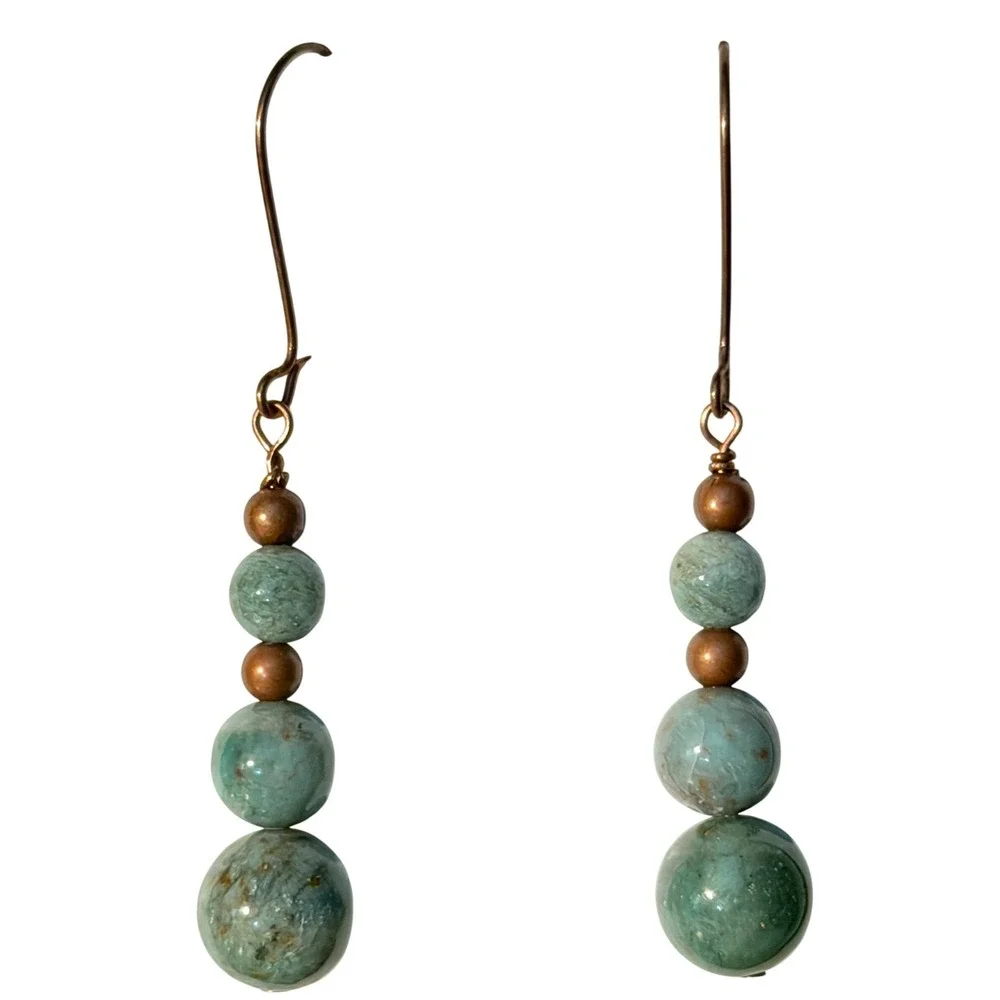 Handmade African Jade Beaded Graduated Drop Earrings Stephanie Aune Artist J3098